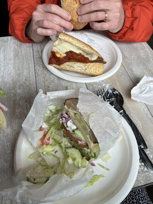 Eggplant Parm Sandwich and Vegetarian Delight Sandwich.