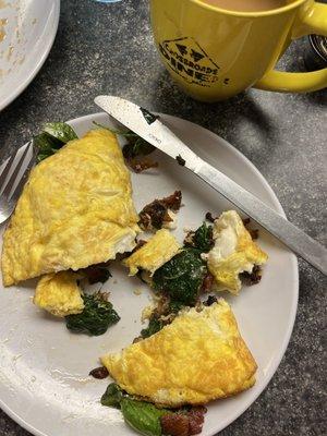 The best omelette ever! spinach, bacon , cheese and mushrooms