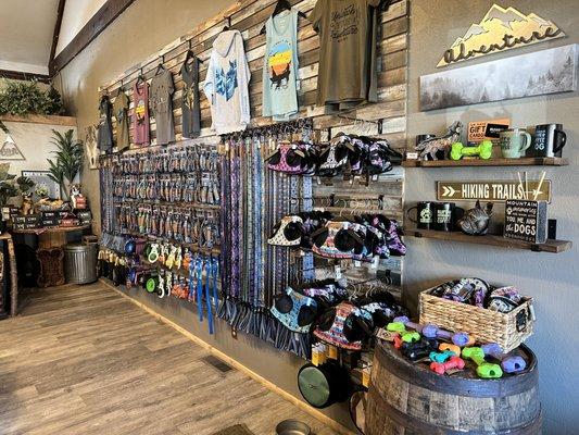 We have a gorgeous, locally designed line of dog gear, gifts, and human apparel and decor! Not to mention a hand selected array of treats!