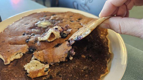 These pancakes were horrible! they tasted like crispy salty paste. The bisquick was watered down, then flipped repeatedly until crisp. ugh