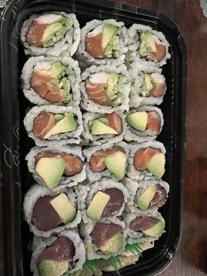 Salmon and Tuna Avocado Rolls and NYC roll