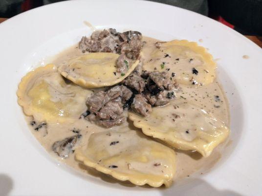 Mushroom Ravioli with steak tips