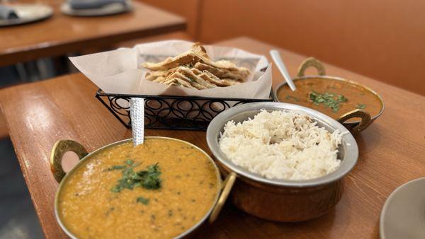 DAL TADKA, LAMB ROGAN JOSH, Garlic Naan