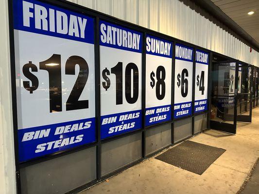 Everything in the bins will only be $12!!