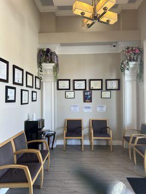 Waiting area. Tons of recognition awards! Impressive