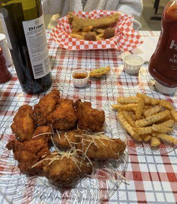 Wings, Collard Greens, catfish basket