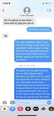 Tells me she's going to try and squeeze me in but doesn't then posts on ig doing other peoples nails