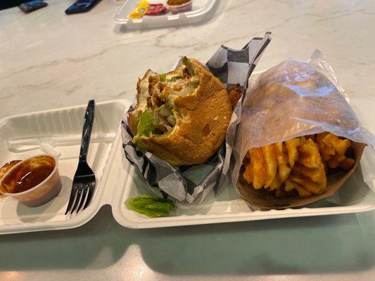 Crispy Juicy Chicken Sandwich and waffle fries They will see me a second time