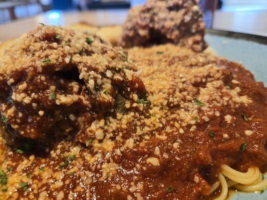 Meatballs over pasta