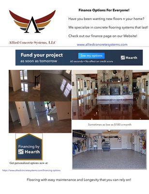 Don't wait! Get professionally installed concrete floors for as low as $200 a month!