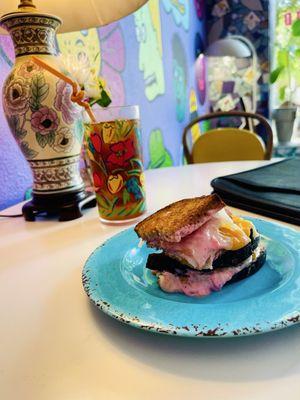 Grilled Cheese sandwich, add Ham. Iced Black Tea