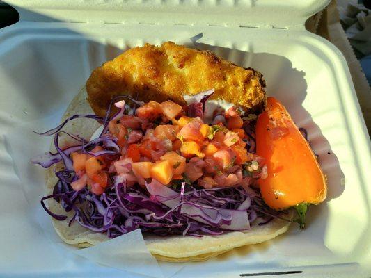 The reef taco made with beer battered cod.