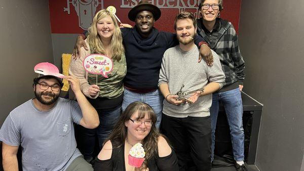 Me (top center) with my friends after completing our escape room!