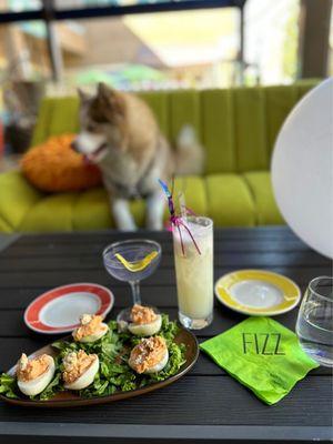 Buffalo Chicken Deviled Eggs "Gossip Girl" cocktail "Vegan Gin Fizz" cocktail