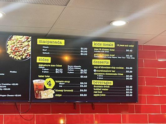 Sides/kids meals/desserts/beverage menu