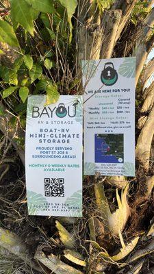 Weekly/monthly/yearly rates available! Give Jen a call to stay at Bayou Storage- the closest storage facility to the Cape. *2024 Rates*