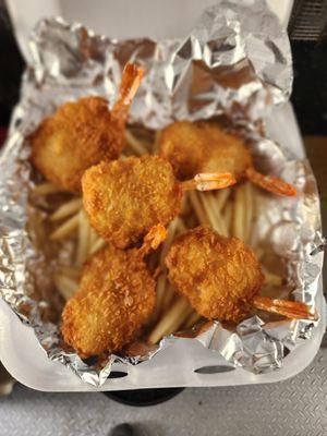 Shrimp and French fries.