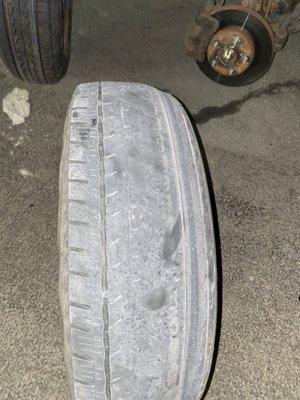 Tire deceptively wore from the inside out over the course of a month.