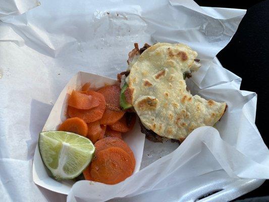 I bit into the mulita before taking the picture haha. Pickled carrots was yummy too.