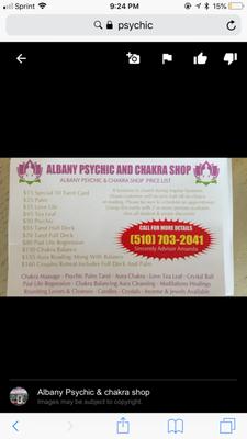 Price list And services offered