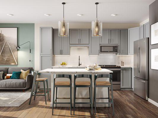 Kitchen with center island for dining