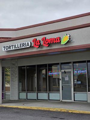 Close-up of the storefront of this authentic freshly made tortilla shop.