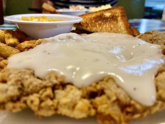 Closeup view of the Chicken Fried Steak. Yum!