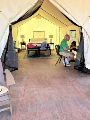 Chilling in the tent.