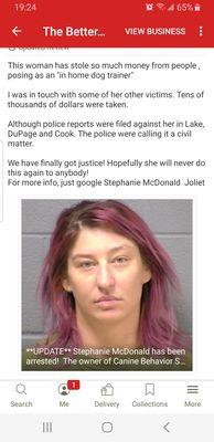 Stephanie Mcdonald/ Stevie Ohlund or any combo of these names has been arrested! DO NOT USE THIS PERSON. SHE IS A CON ARTIST!