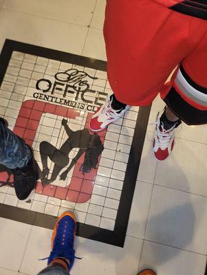 Logo on the floor once you walk in... My brother and I kicks for the day
