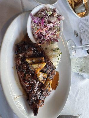 Steak, rice, vegetables