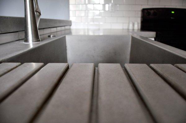 integrated drain board into custom concrete countertop.