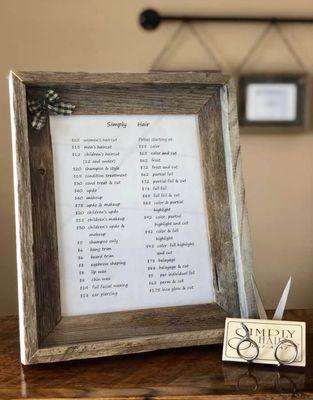 SIMPLY HAIR PRICING LIST