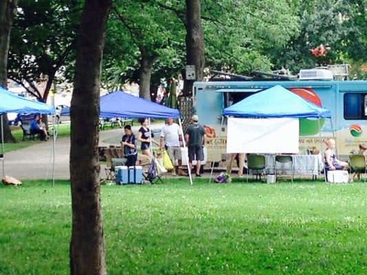 Some stands and a food truck