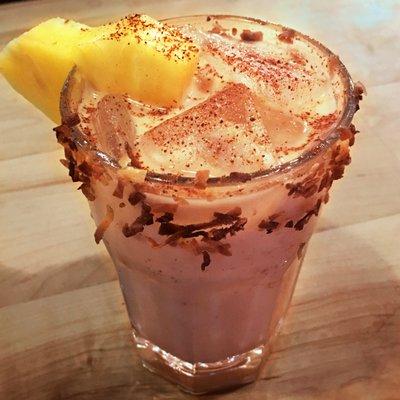 Pineapple Chai Cocktail made with Plantation Pineapple Rum, Coconut Cream and Chai Tea