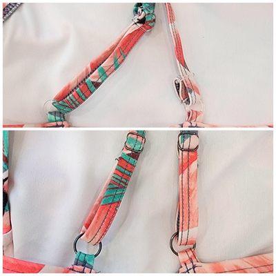 Before and after of a swimsuit hardware swap.