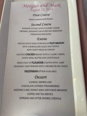 Dinner menu
