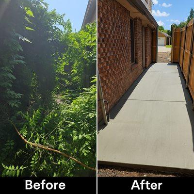 Side of the house. Before and after