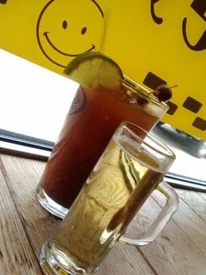 Bloody Mary and always a beer chaser.. sure to put a grin on your face!