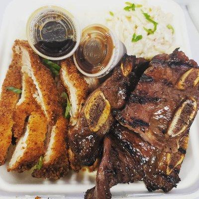 Kama'aina plate with chicken katsu and ohana shoyu ribs