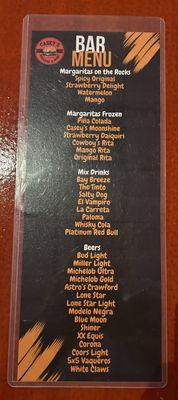 Drink menu