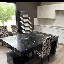 Showroom free standing table our amazing team designed, fabricated and brought to you by The Stone Studio.