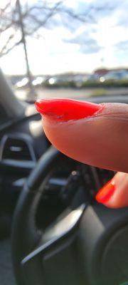 She was too lazy to use polish remover so the old color showed underneath