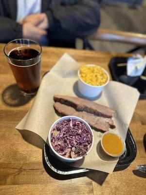 Trisket, beer mac n cheese and apple slaw with a root beer seltzer :) Sooooo good!!!! And don't forget to try the Mustard Vinegar sauce!!
