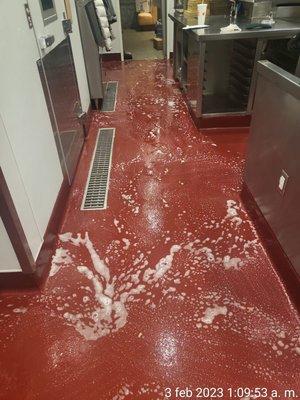 Kitchen floor scrub at a bakery
