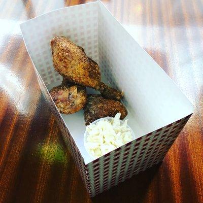 Smoked , confit and fried  all natural chicken drums $5