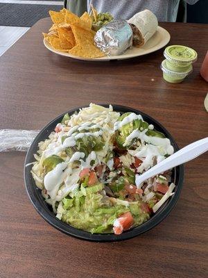 Steak bowl with guacamole and jalapeño added.