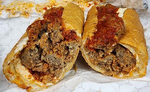 Perfect sub roll overflowing with meatball goodness!!