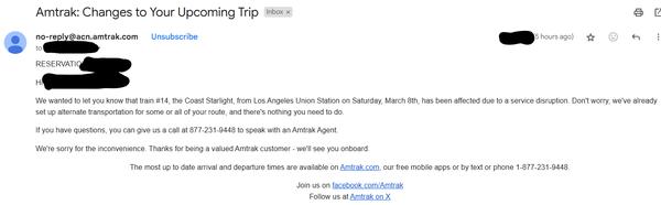 Amtrak email