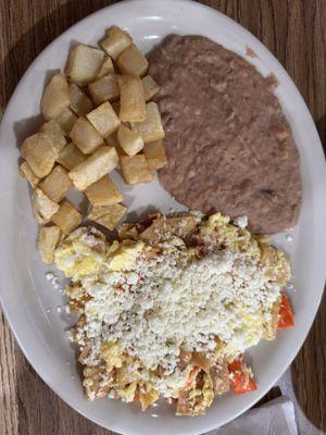 Migas plate with queso fresco